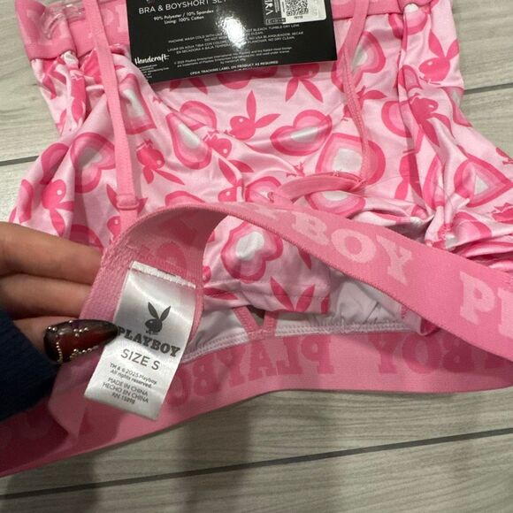 NWT playboy pink and white bra and bottoms set size small brand new. Super cute! - Picture 4 of 4
